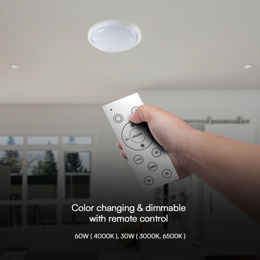 LED loftlampe dæmpbar LED/60W/230V 3000-6500K 49,2 cm hvid + fjernbetjening
