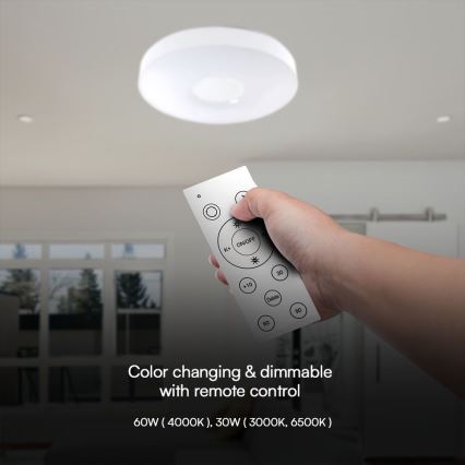 LED loftlampe dæmpbar LED/60W/230V 3000-6500K 49,5 cm hvid + fjernbetjening