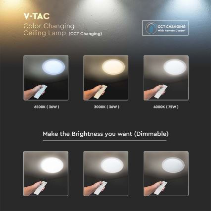 LED loftlampe dæmpbar LED/72W/230V 3000-6500K diameter 67 cm hvid + fjernbetjening