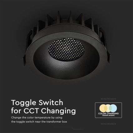 LED indbygningsspot LED/18W/230V 3000/4000/6400K Ø 10,6 cm sort