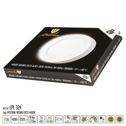 LED loftlampe LED/18W/230V 4000K diameter 22,5 cm