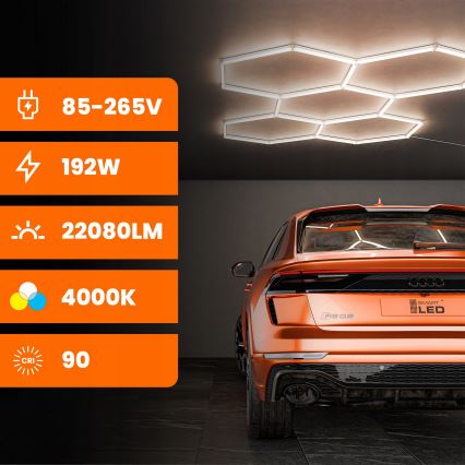 LED loftarmatur HEXAGON LED/192W/85-265V 4000K 298x209 cm CRI 90 IP54 hvid