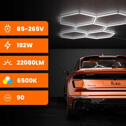 LED loftarmatur HEXAGON LED/192W/85-265V 6500K 298x209 cm CRI 90 IP54 hvid