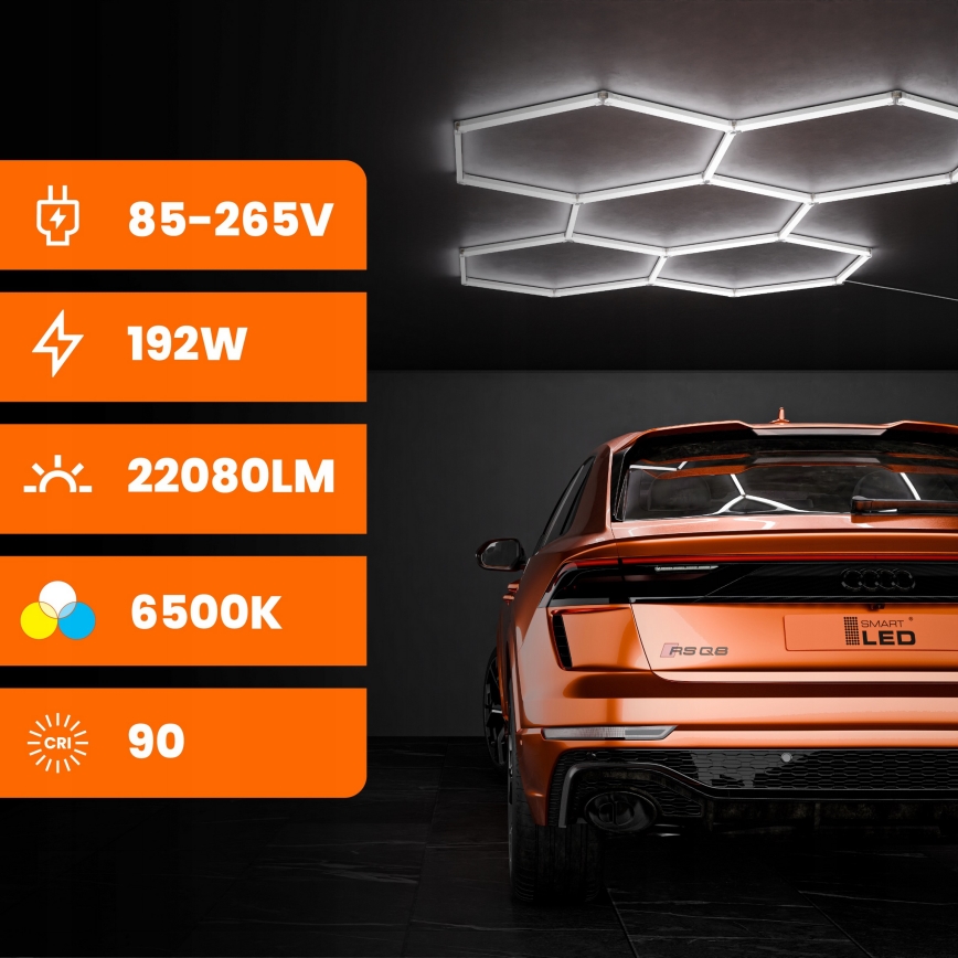 LED loftarmatur HEXAGON LED/192W/85-265V 6500K 298x209 cm CRI 90 IP54 hvid