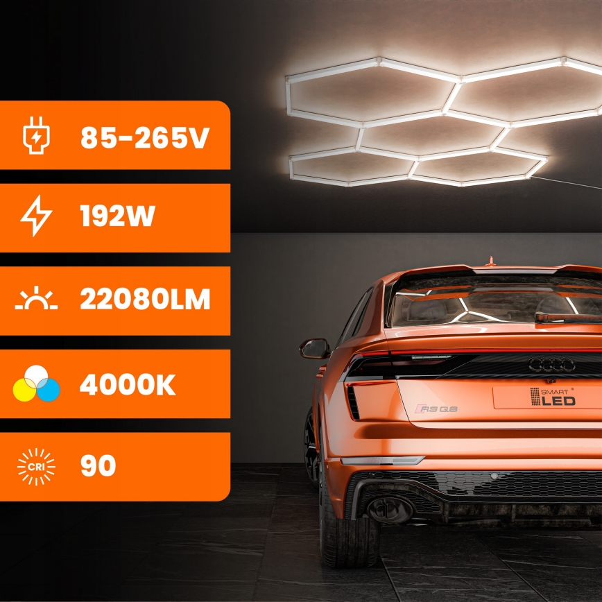 LED loftlampe HEXAGON LED/240W/85-265V 4000K 298x209 cm CRI 90 IP44 hvid