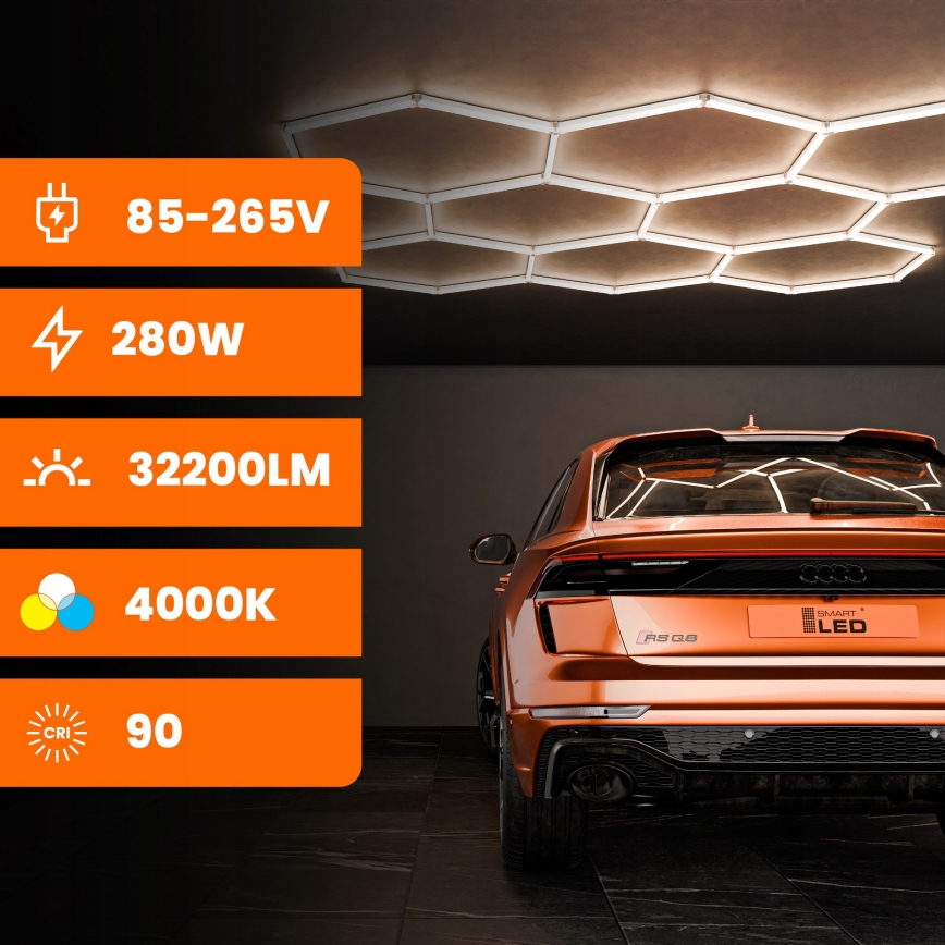 LED loftlampe HEXAGON LED/280W/85-265V 4000K 313x298 cm CRI 90 IP54 hvid