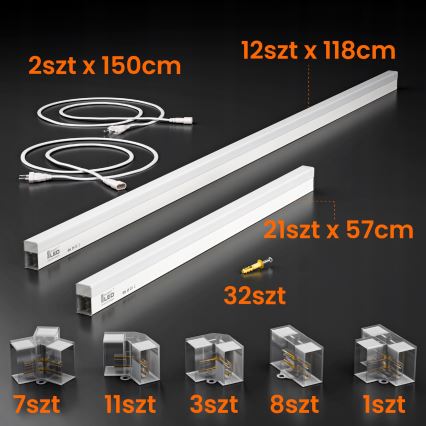 LED loftarmatur HEXAGON LED/384W/85-265V 4000K 484x243 cm CRI 90 IP54 hvid