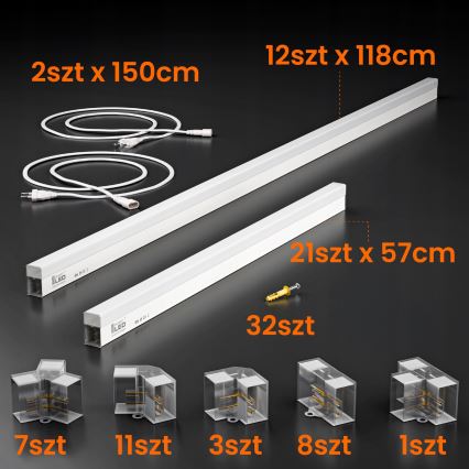 LED-loftlampe HEXAGON LED/384W/85-265V 6500K 484x243 cm CRI 90 IP54 hvid