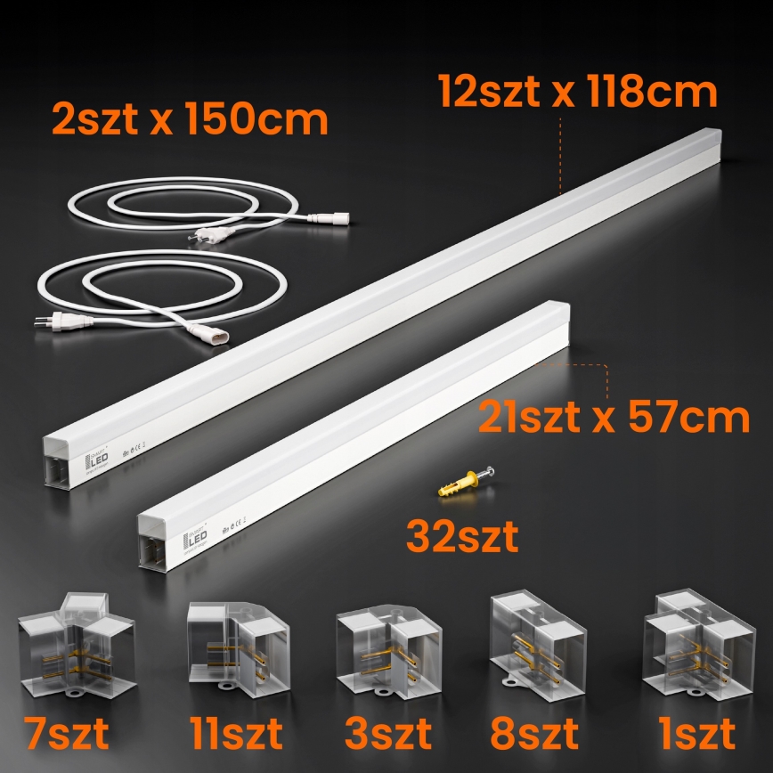 LED-loftlampe HEXAGON LED/384W/85-265V 6500K 484x243 cm CRI 90 IP54 hvid