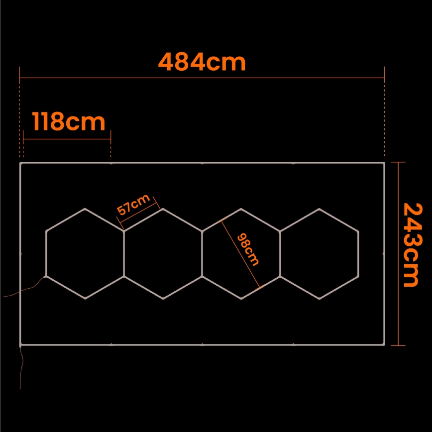 LED-loftlampe HEXAGON LED/384W/85-265V 6500K 484x243 cm CRI 90 IP54 hvid