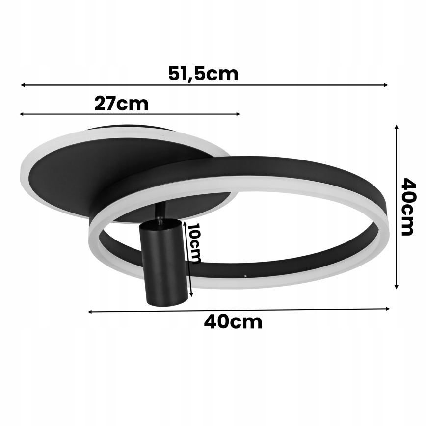 LED loftlampe LED/38W/230V + 1xGU10/30W sort