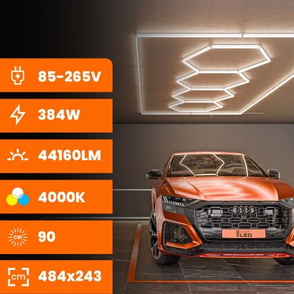 LED loftlampe HEXAGON LED/426W/85-265V 4000K 484x243 cm CRI 90 IP44 hvid