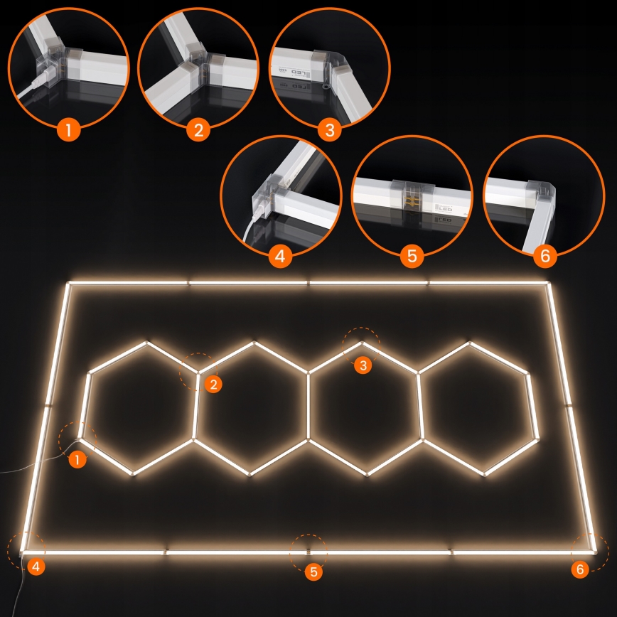 LED loftlampe HEXAGON LED/426W/85-265V 4000K 484x243 cm CRI 90 IP44 hvid