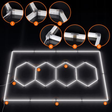 LED loftlampe HEXAGON LED/426W/85-265V 6500K 484x243 cm CRI 90 IP44 hvid