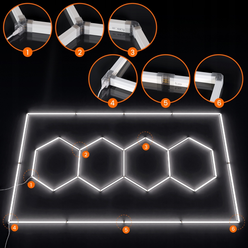 LED loftlampe HEXAGON LED/426W/85-265V 6500K 484x243 cm CRI 90 IP44 hvid