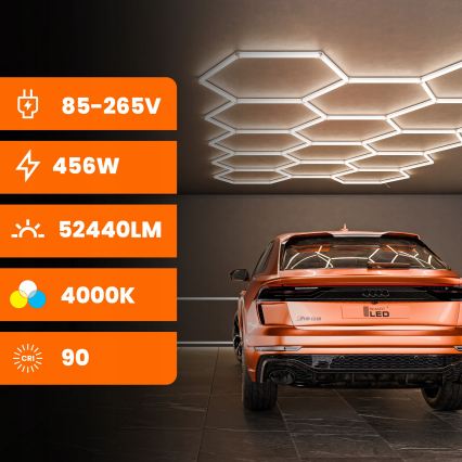 LED loftlampe HEXAGON LED/426W/85-265V 6500K 484x243 cm CRI 90 IP54 hvid