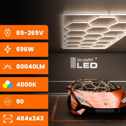 LED loftlampe HEXAGON LED/696W/85-265V 4000K 484x243 cm CRI 90 IP44 hvid
