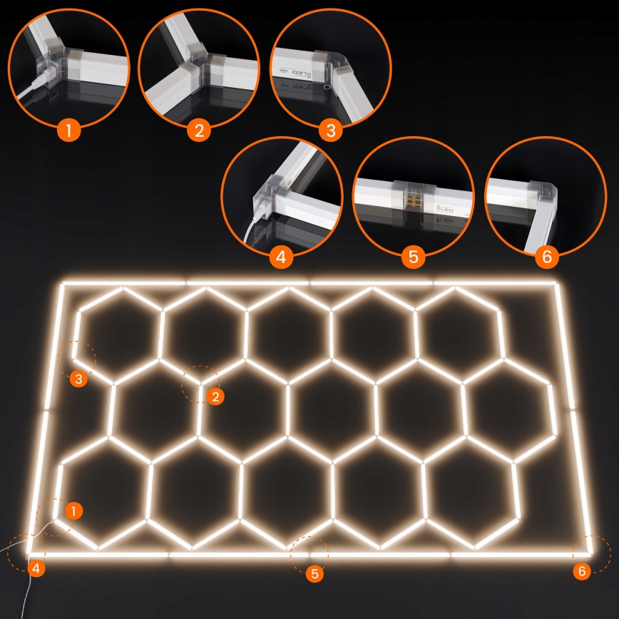 LED loftlampe HEXAGON LED/696W/85-265V 4000K 484x243 cm CRI 90 IP44 hvid