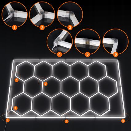 LED loftlampe HEXAGON LED/696W/85-265V 6500K 484x243 cm CRI 90 IP44 hvid