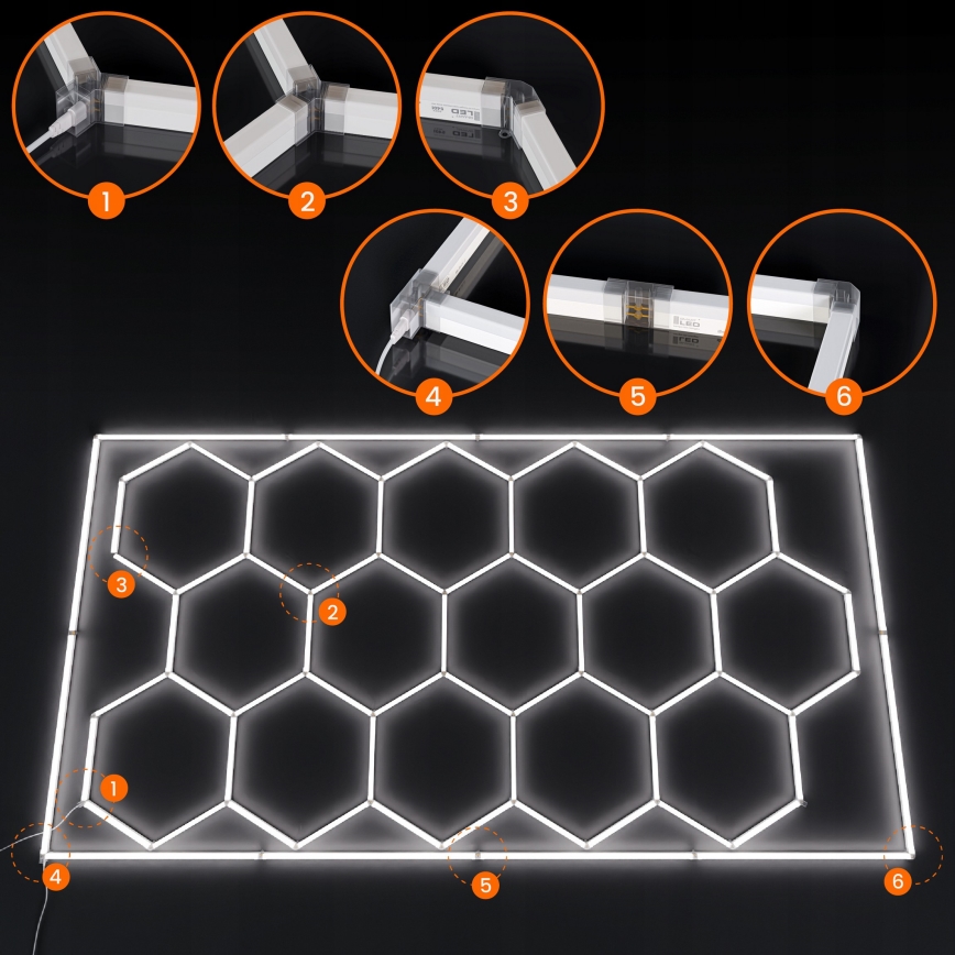 LED loftlampe HEXAGON LED/696W/85-265V 6500K 484x243 cm CRI 90 IP44 hvid