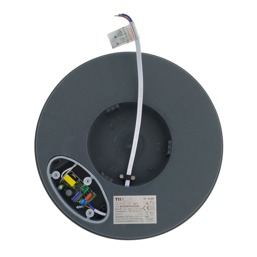 LED loftlampe med bevægelsessensor LED/20W/230V 3000/4000/6500K Ø 230 cm IP54 antracit
