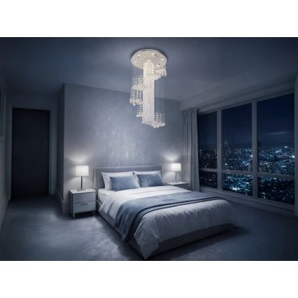 LED krystalloftlampe NAURU LED/24W/230V Ø 45 cm poleret krom + fjernbetjening