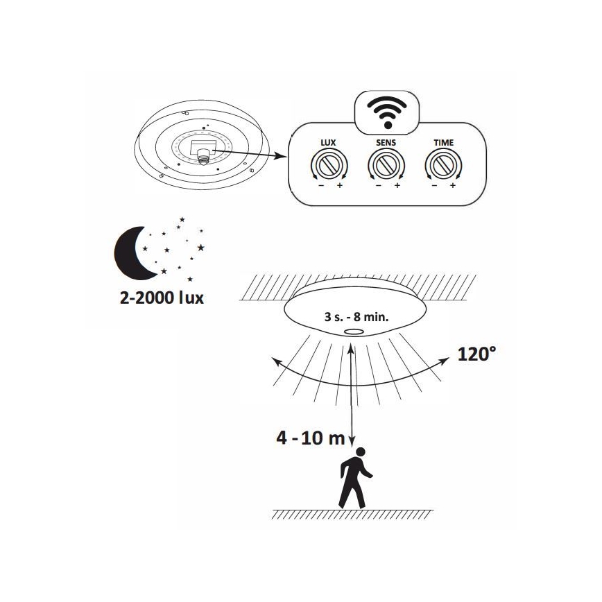 LED loftlampe med sensor OPAL LED/12W/230V 4000K