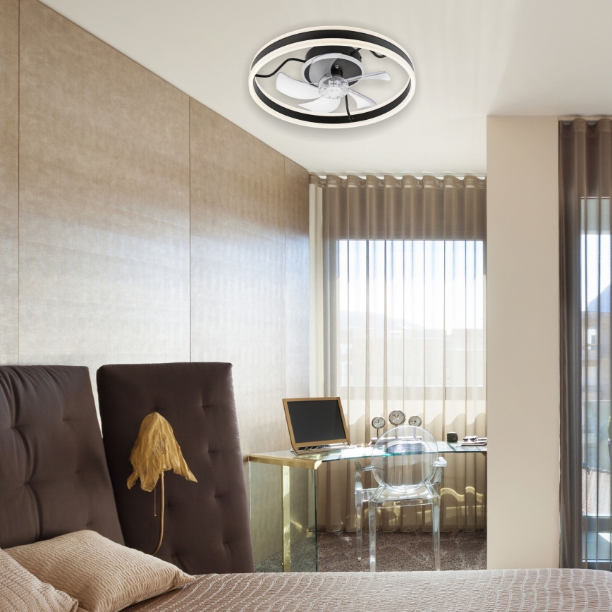 LED loftlampe med ventilator dæmpbar APOLLO LED/38W/230V sort + fjernbetjening