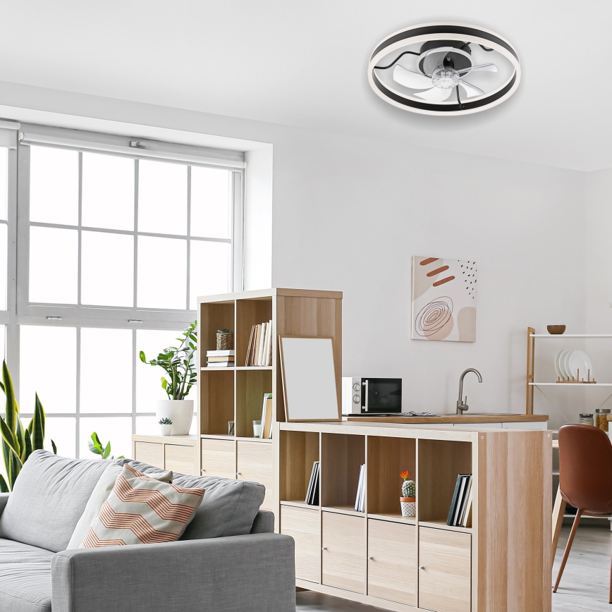 LED loftlampe med ventilator dæmpbar APOLLO LED/38W/230V sort + fjernbetjening