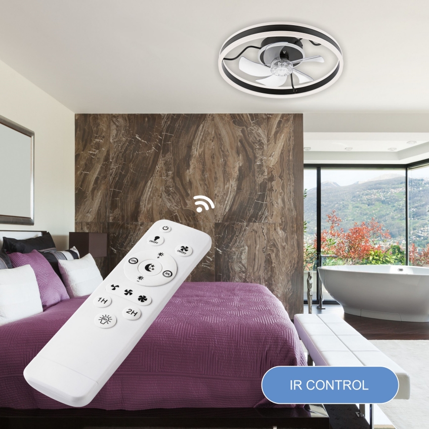 LED loftlampe med ventilator dæmpbar APOLLO LED/38W/230V sort + fjernbetjening