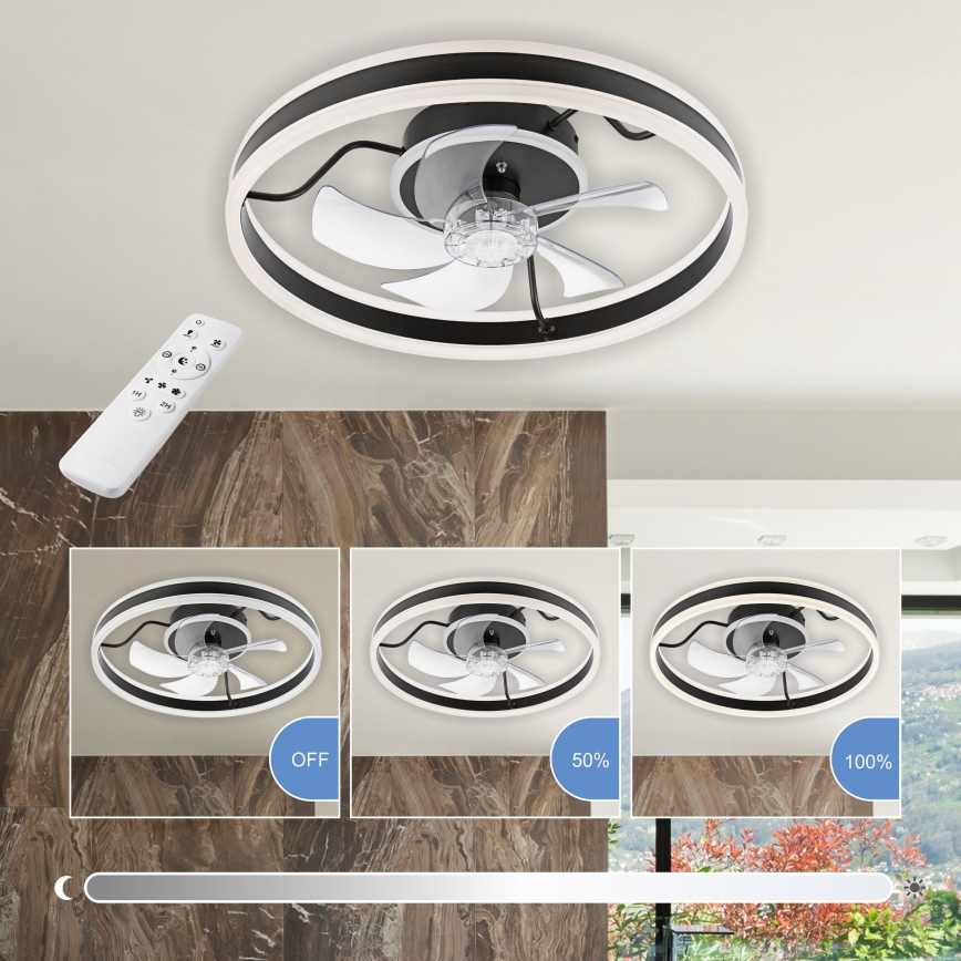 LED loftlampe med ventilator dæmpbar APOLLO LED/38W/230V sort + fjernbetjening