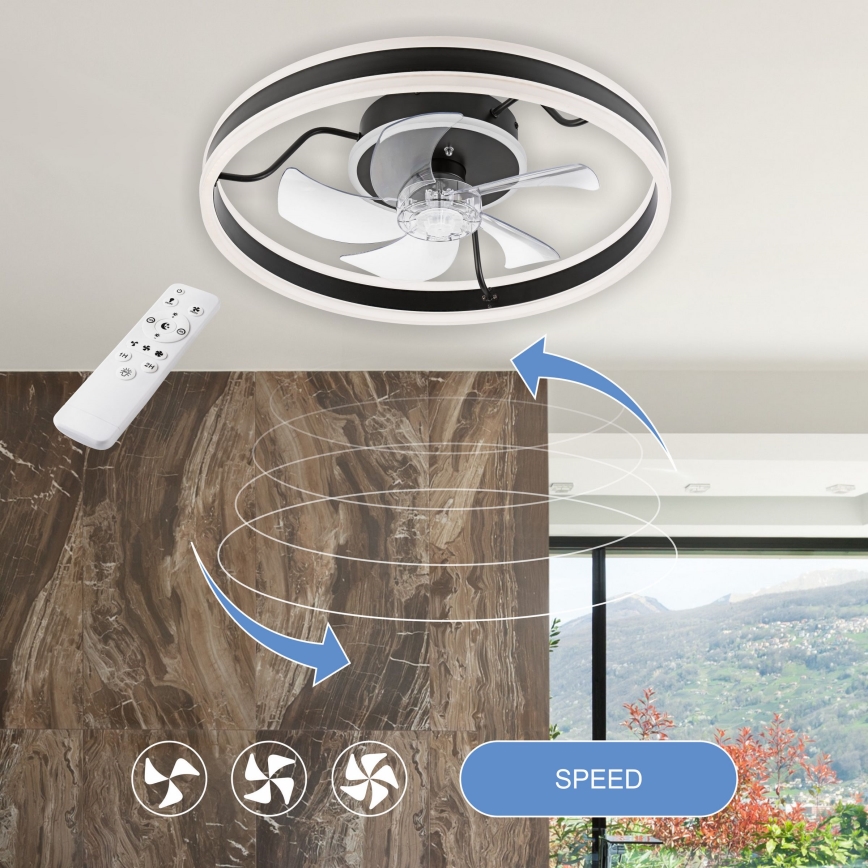 LED loftlampe med ventilator dæmpbar APOLLO LED/38W/230V sort + fjernbetjening