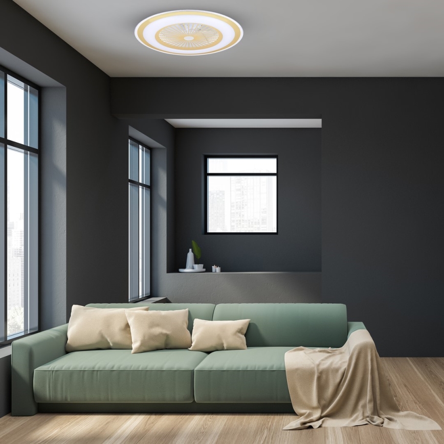 LED Loftlampe med ventilator dæmpbar ZEPHYR LED/48W/230V 3000-6000K guldfarvet + fjernbetjening