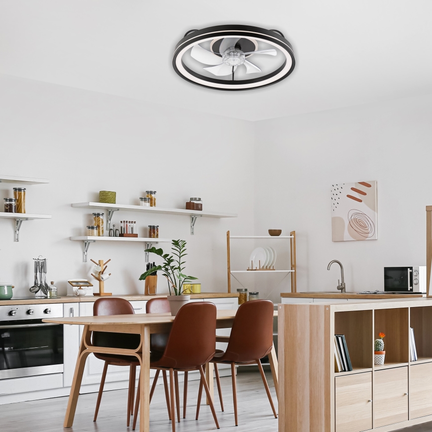 LED Loftlampe med ventilator dæmpbar FARGO LED/37W/230V sort + fjernbetjening