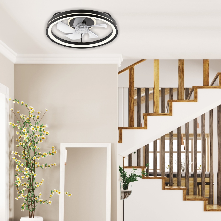 LED Loftlampe med ventilator dæmpbar FARGO LED/37W/230V sort + fjernbetjening