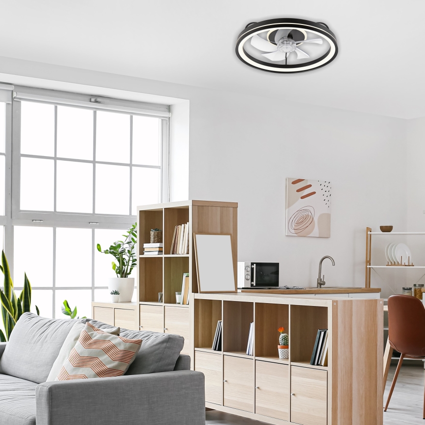 LED Loftlampe med ventilator dæmpbar FARGO LED/37W/230V sort + fjernbetjening