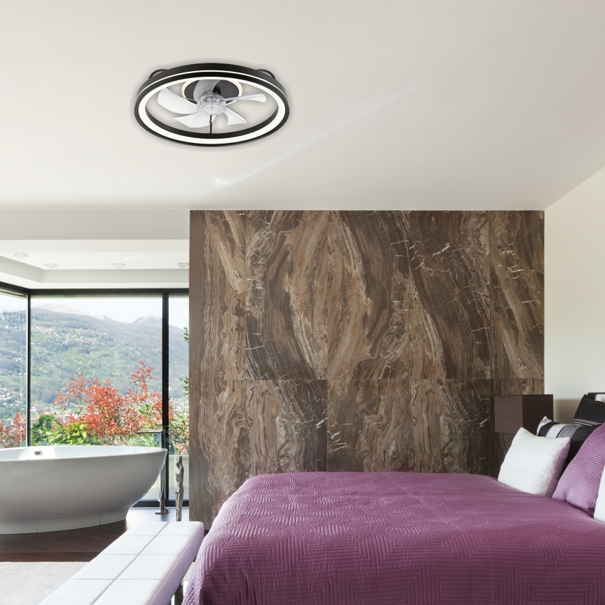 LED Loftlampe med ventilator dæmpbar FARGO LED/37W/230V sort + fjernbetjening
