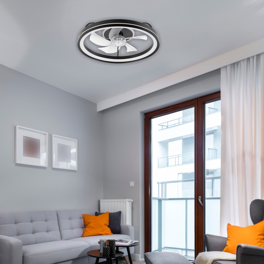 LED Loftlampe med ventilator dæmpbar FARGO LED/37W/230V sort + fjernbetjening