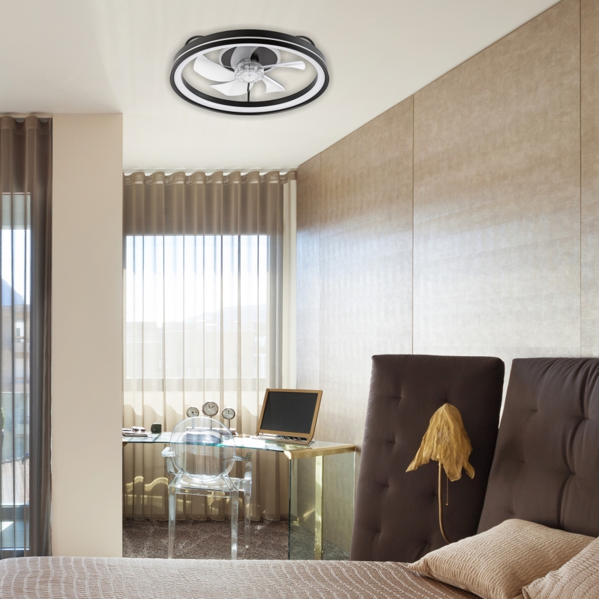 LED Loftlampe med ventilator dæmpbar FARGO LED/37W/230V sort + fjernbetjening