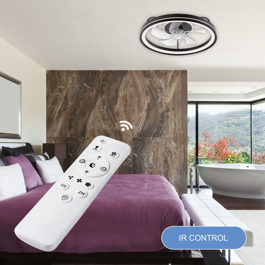 LED Loftlampe med ventilator dæmpbar FARGO LED/37W/230V sort + fjernbetjening