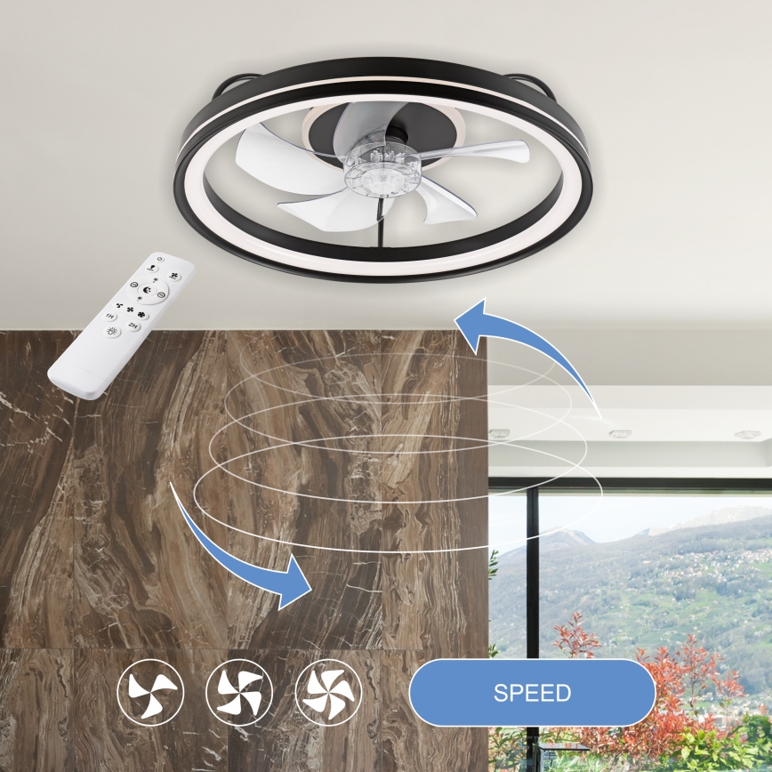LED Loftlampe med ventilator dæmpbar FARGO LED/37W/230V sort + fjernbetjening