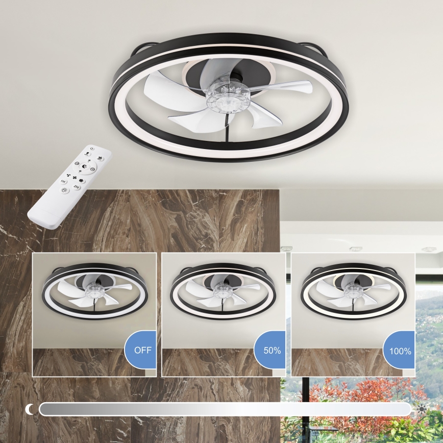 LED Loftlampe med ventilator dæmpbar FARGO LED/37W/230V sort + fjernbetjening