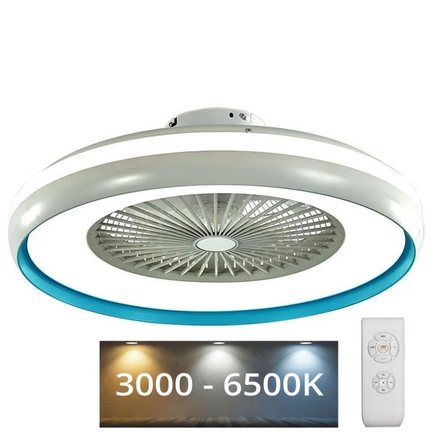 LED loftlampe med ventilator LED/45W/230V 3000/4000/6500K blå + fjernbetjening
