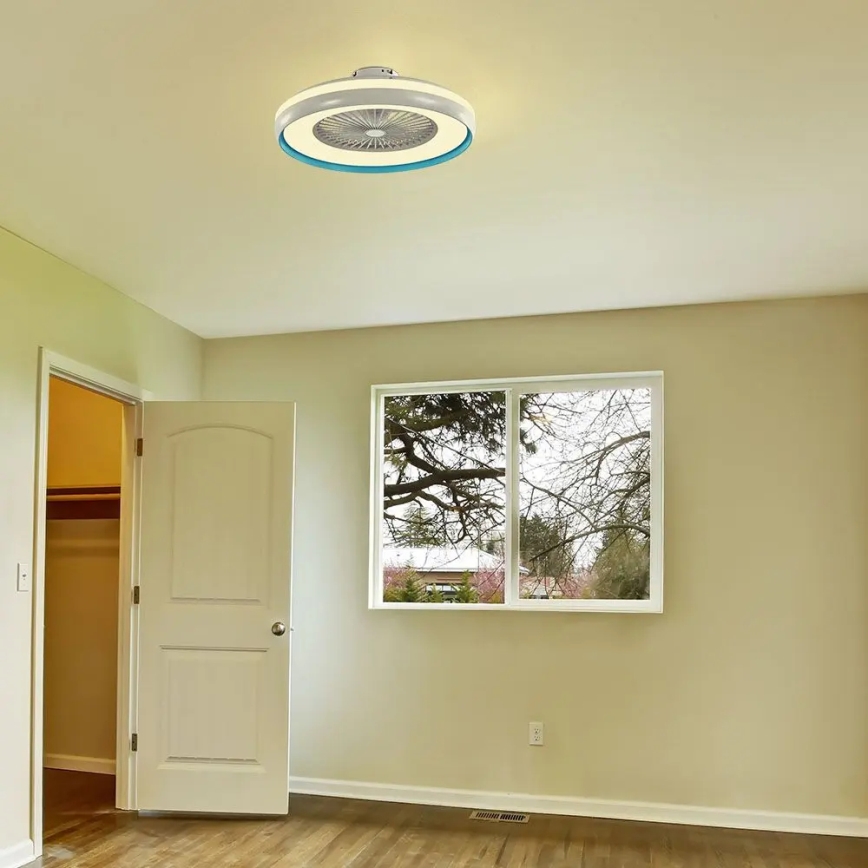 LED loftlampe med ventilator LED/45W/230V 3000/4000/6500K blå + fjernbetjening