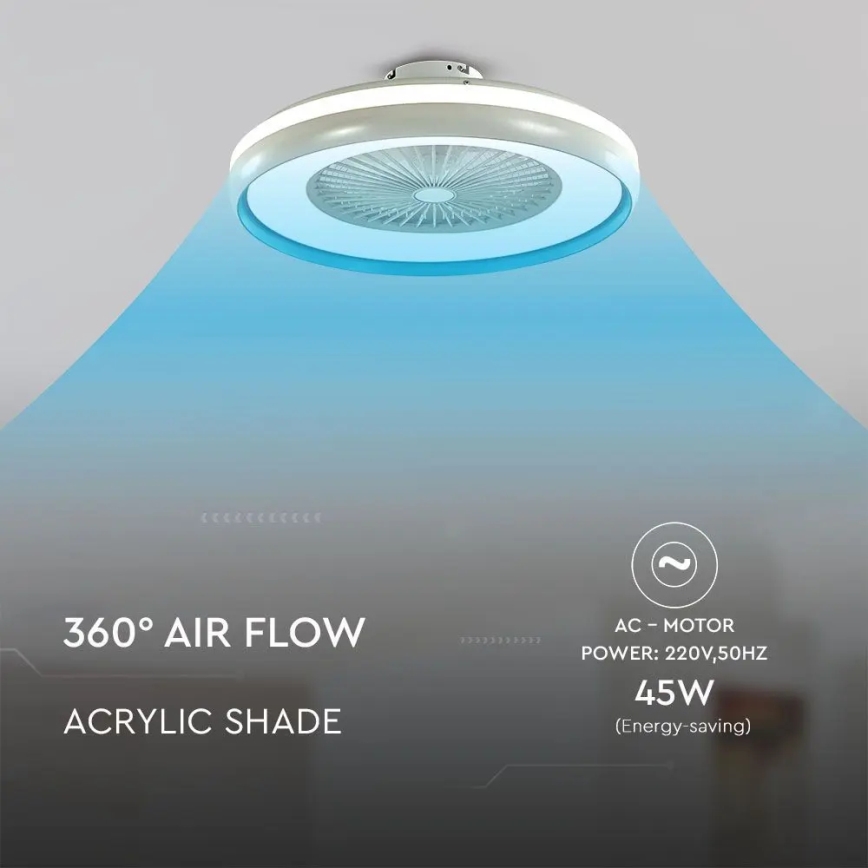LED loftlampe med ventilator LED/45W/230V 3000/4000/6500K blå + fjernbetjening