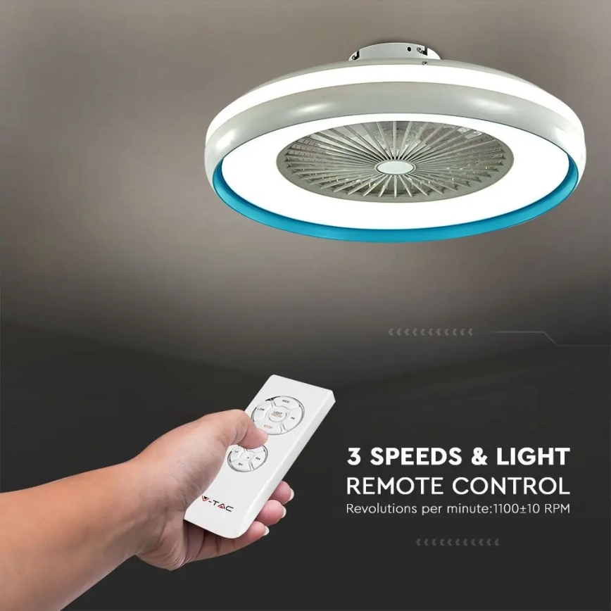LED loftlampe med ventilator LED/45W/230V 3000/4000/6500K blå + fjernbetjening