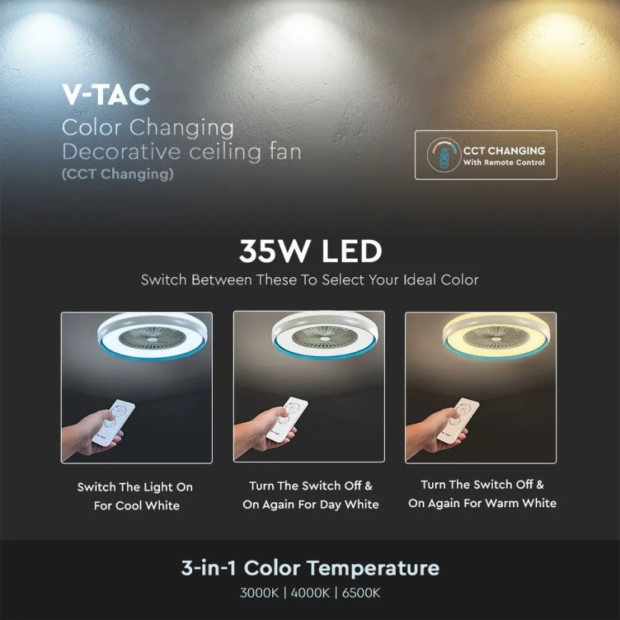LED loftlampe med ventilator LED/45W/230V 3000/4000/6500K blå + fjernbetjening