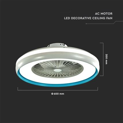 LED loftlampe wtih a fan LED/45W/230V 3000/4000/6500K blå + fjernbetjening