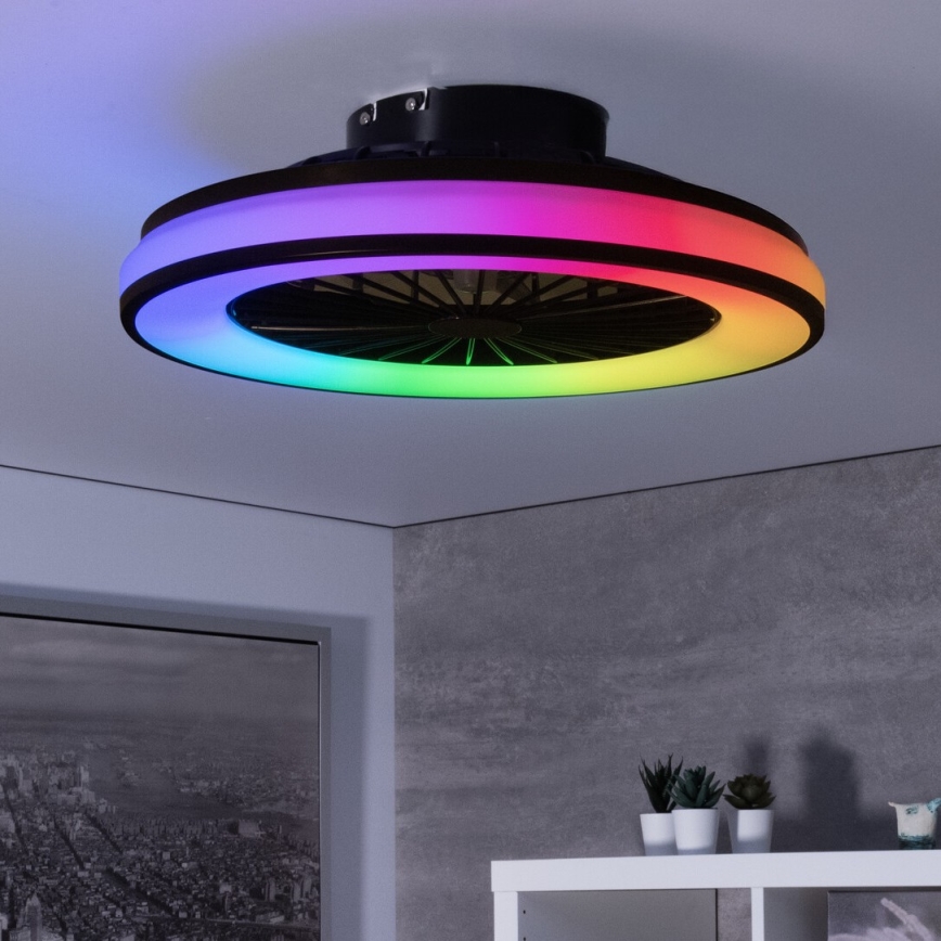 LED loftlampe med ventilator m. RGBW-farver dæmpbar PLAVE LED/48W/230V 3000/4000/6500K + fjernbetjening
