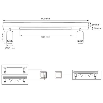 LED loftlampe PARIS LED/24W/230V + 2xGU10/10W sort